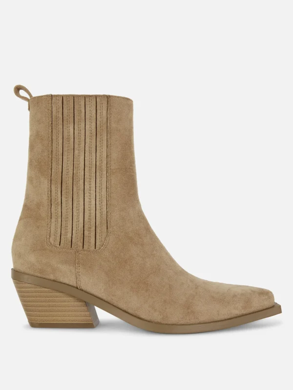 Primark Low Heel Western Ankle Boots Taupe Discount