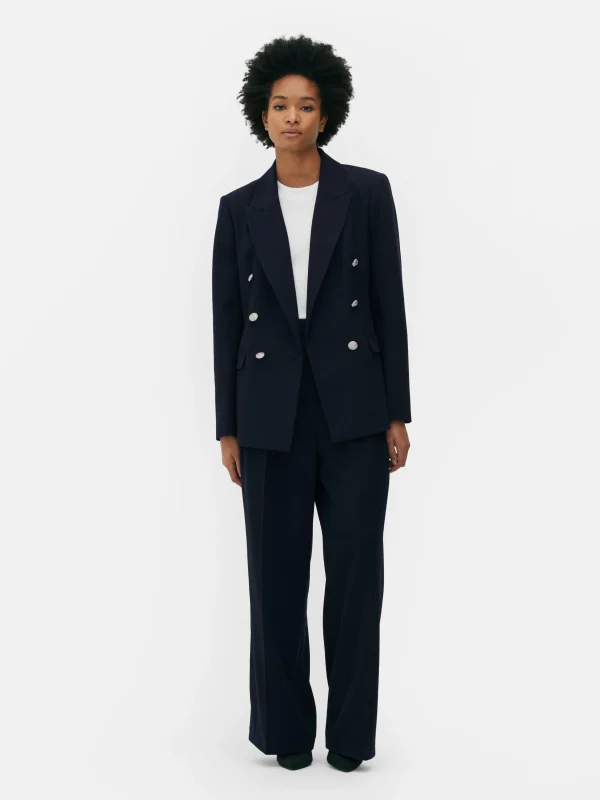 Primark Metallic Button Double Breasted Blazer Navy Discount