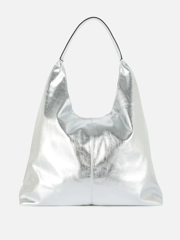 Primark Metallic Faux Leather Shopper Silver Discount