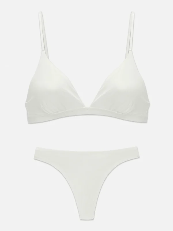 Primark Microfiber Triangle Bra And Thong Set White Fashion