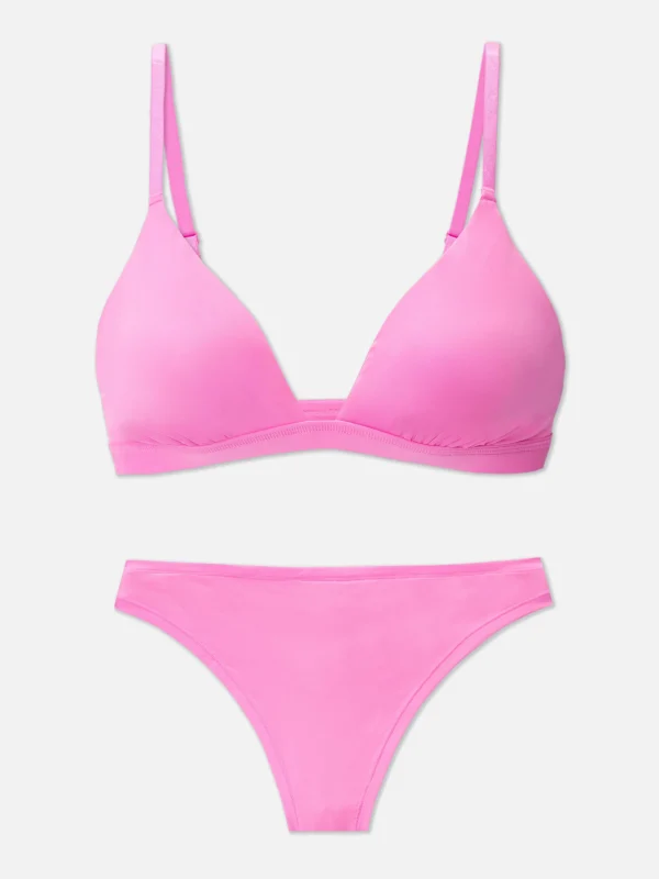 Primark Microfiber Triangle Bra And Thong Set Pink Store