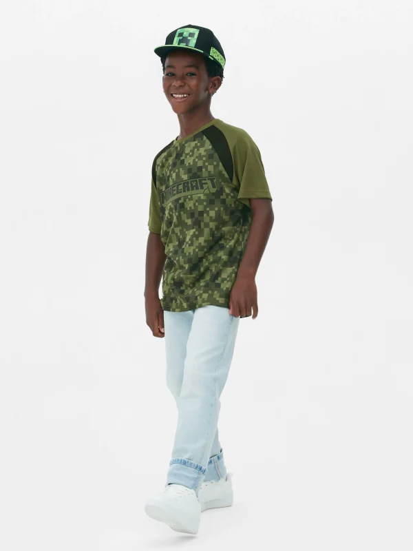 Primark Minecraft Pixel Logo T-Shirt Olive New