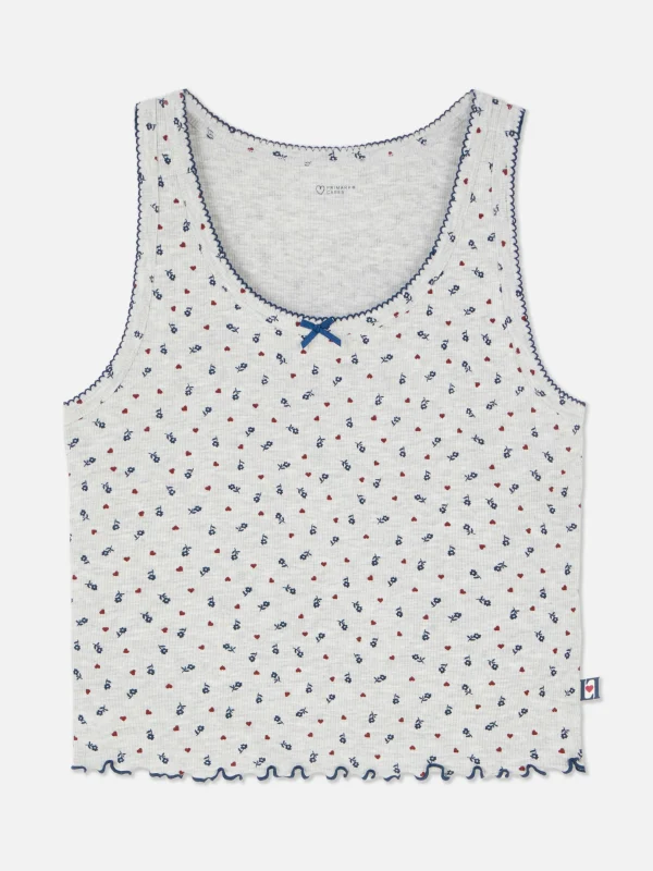 Primark Mini Floral Ribbed Pajama Tank Gray Cheap