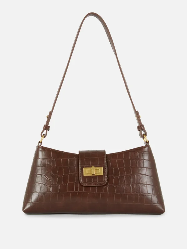 Primark Mock Croc Shoulder Bag Brown Cheap