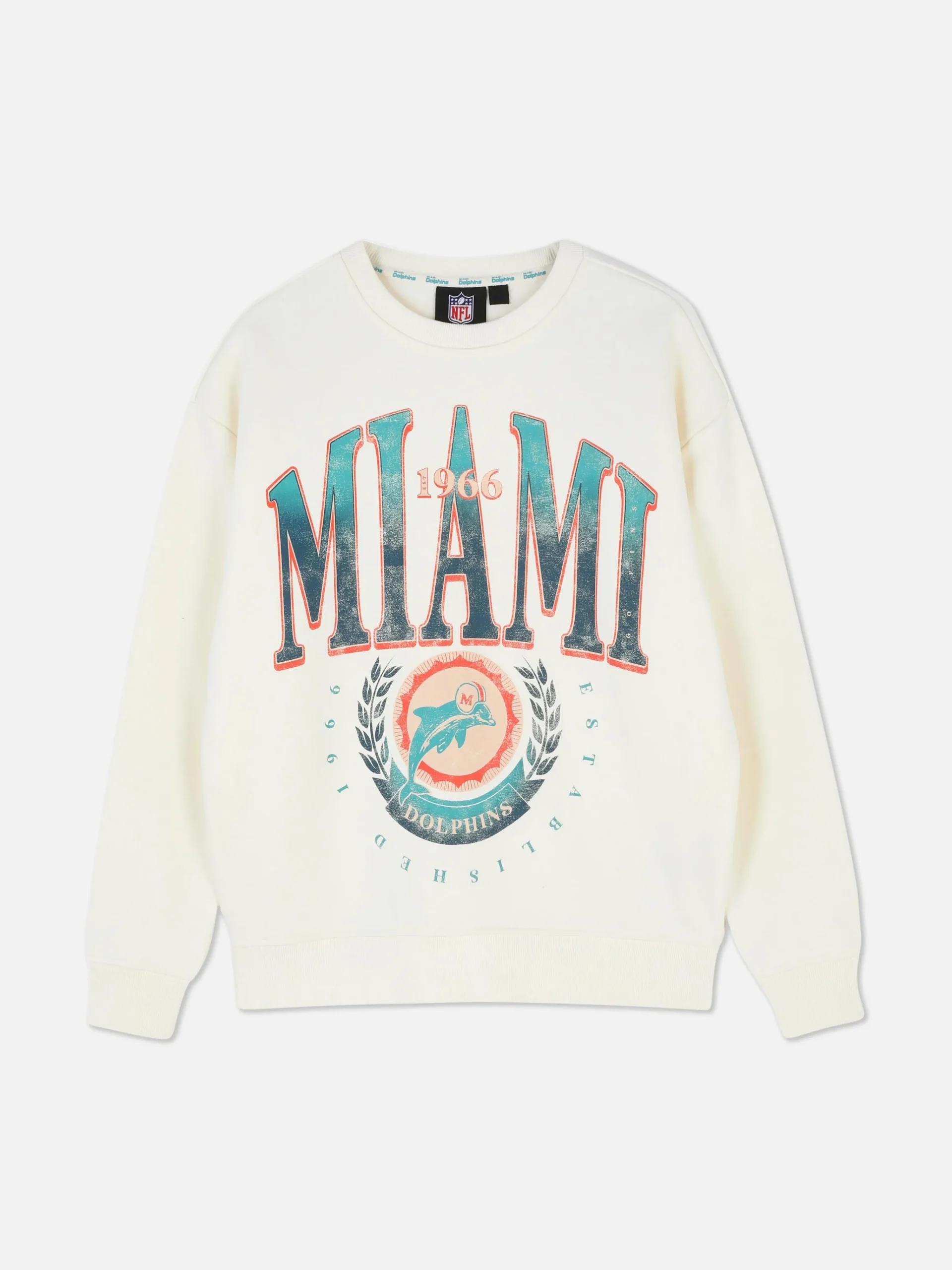 Primark NFL Miami Dolphins Graphic Sweatshirt Ivory Online