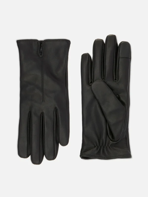 Primark Notched Wrist Leather Gloves Black Cheap