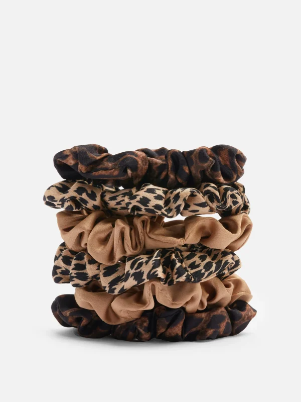 Primark 6-Pack Animal Print Micro Scrunchies Brown Cheap