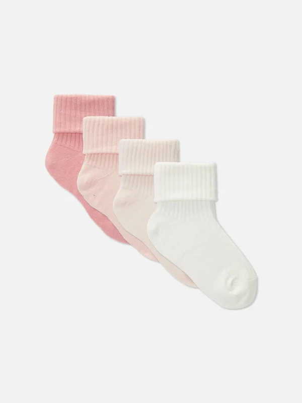 Primark 4-Pack Cuffed Baby Ankle Socks Pink Hot
