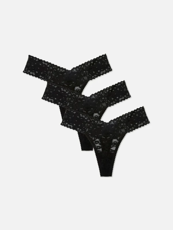 Primark 3-pack Essential Bandeau Lace Thongs Black New