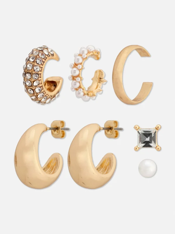Primark 6-Pack Faux Pearl Cuff Earrings Yellow Hot