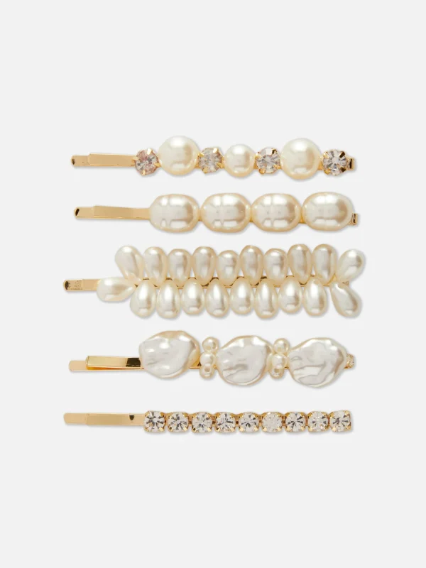 Primark 5-Pack Faux Pearl Hair Slides White Best Sale