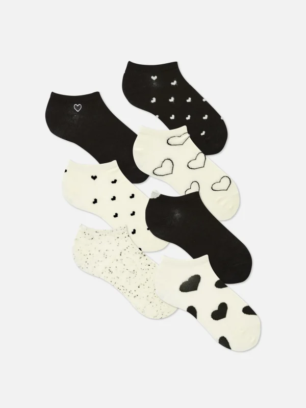 Primark 7-Pack Heart Monochrome Shoe Liners Black/White Best