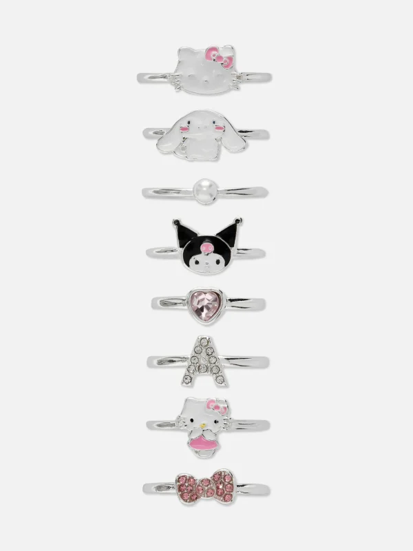 Primark 8-Pack Hello Kitty Rings Pink Fashion