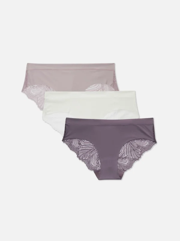 Primark 3-Pack Invisible Lace-Back Brazilian Briefs Lilac Hot