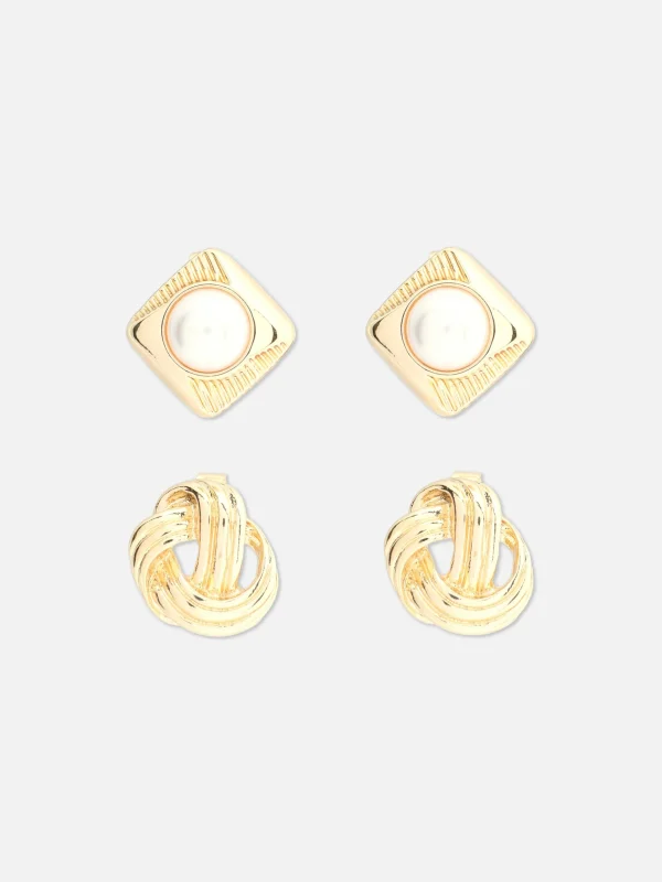 Primark 2-Pack Knot And Faux Pearl Studs Yellow Flash Sale