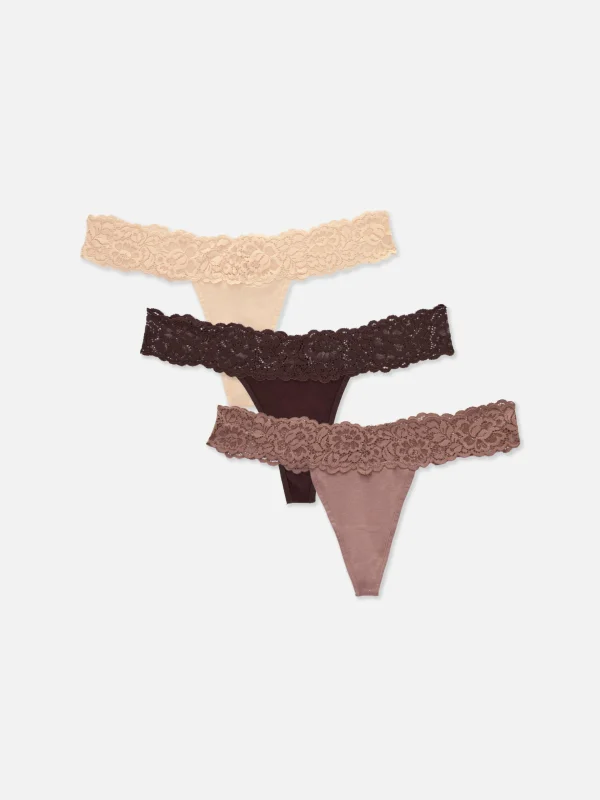 Primark 3-Pack Lace Bandeau Thongs Mocha Hot