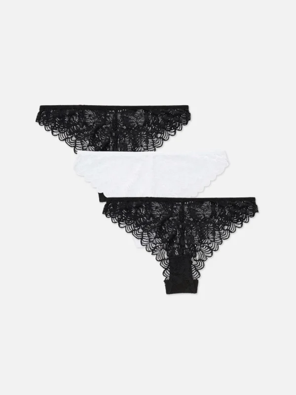 Primark 3-Pack Lace Brazilian Briefs Black/White Best Sale