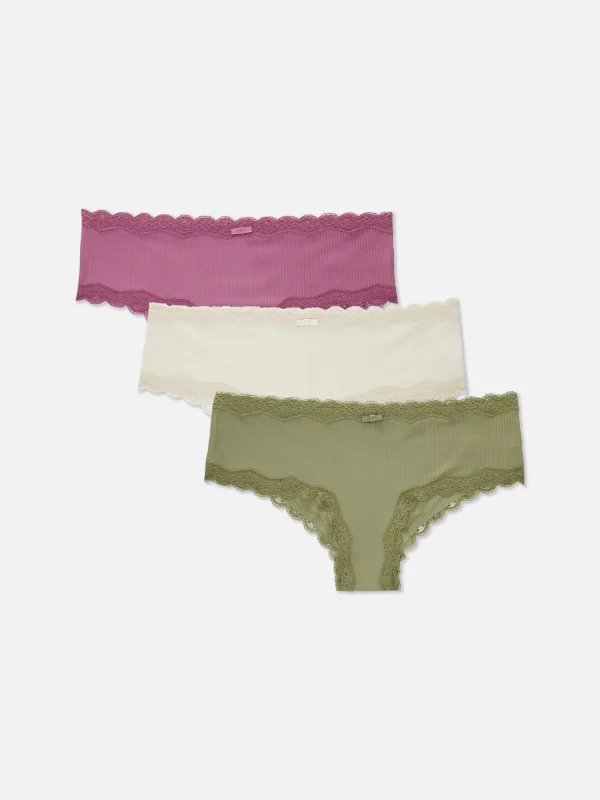 Primark 3-Pack Microfiber Lace Trim Hipster Briefs Dark Green Hot