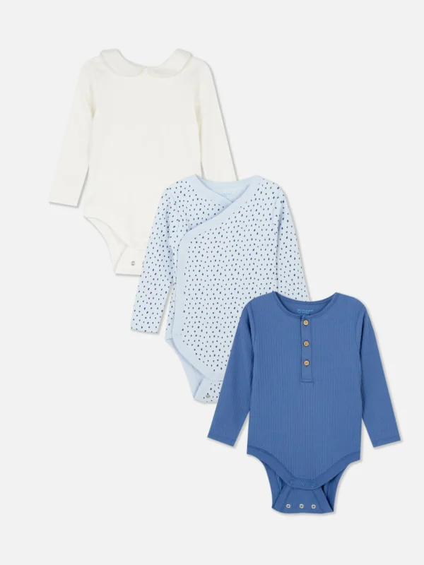 Primark 3-Pack Mixed Pattern Bodysuits Blue Best