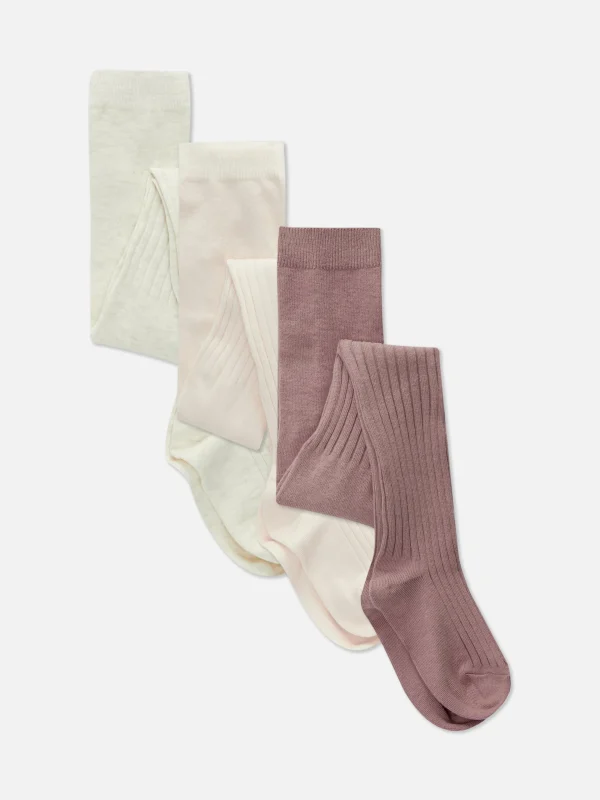 Primark 3-Pack Mixed Ribbed Tights Pink Cheap