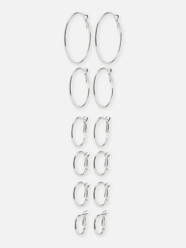 Primark 6-Pack Multi Size Hoop Earrings White Best Sale