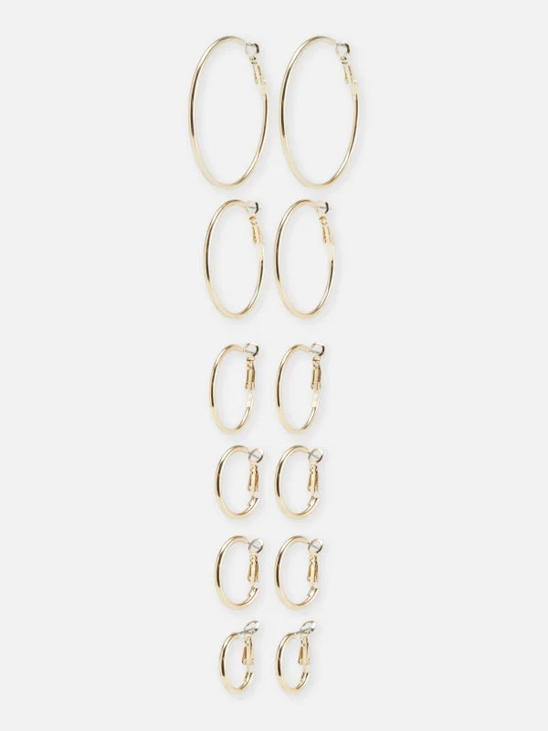 Primark 6-Pack Multi Size Hoop Earrings Yellow Sale