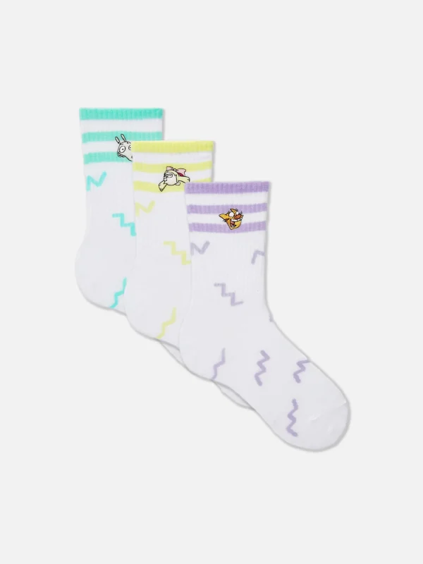 Primark 3-Pack Nickelodeon Striped Crew Socks Teal Cheap