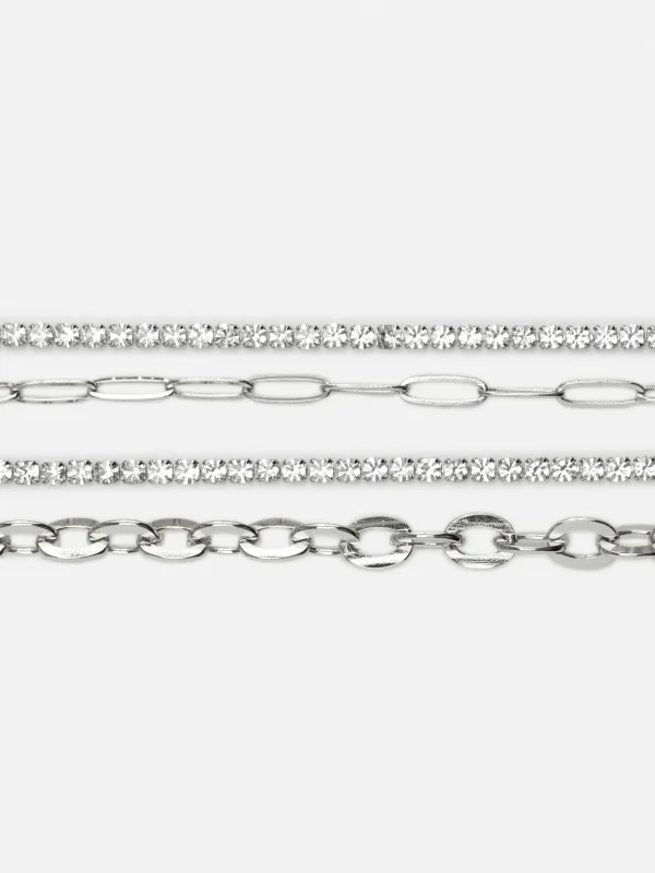 Primark 4-Pack Rhinestone Chain Bracelets White Best Sale