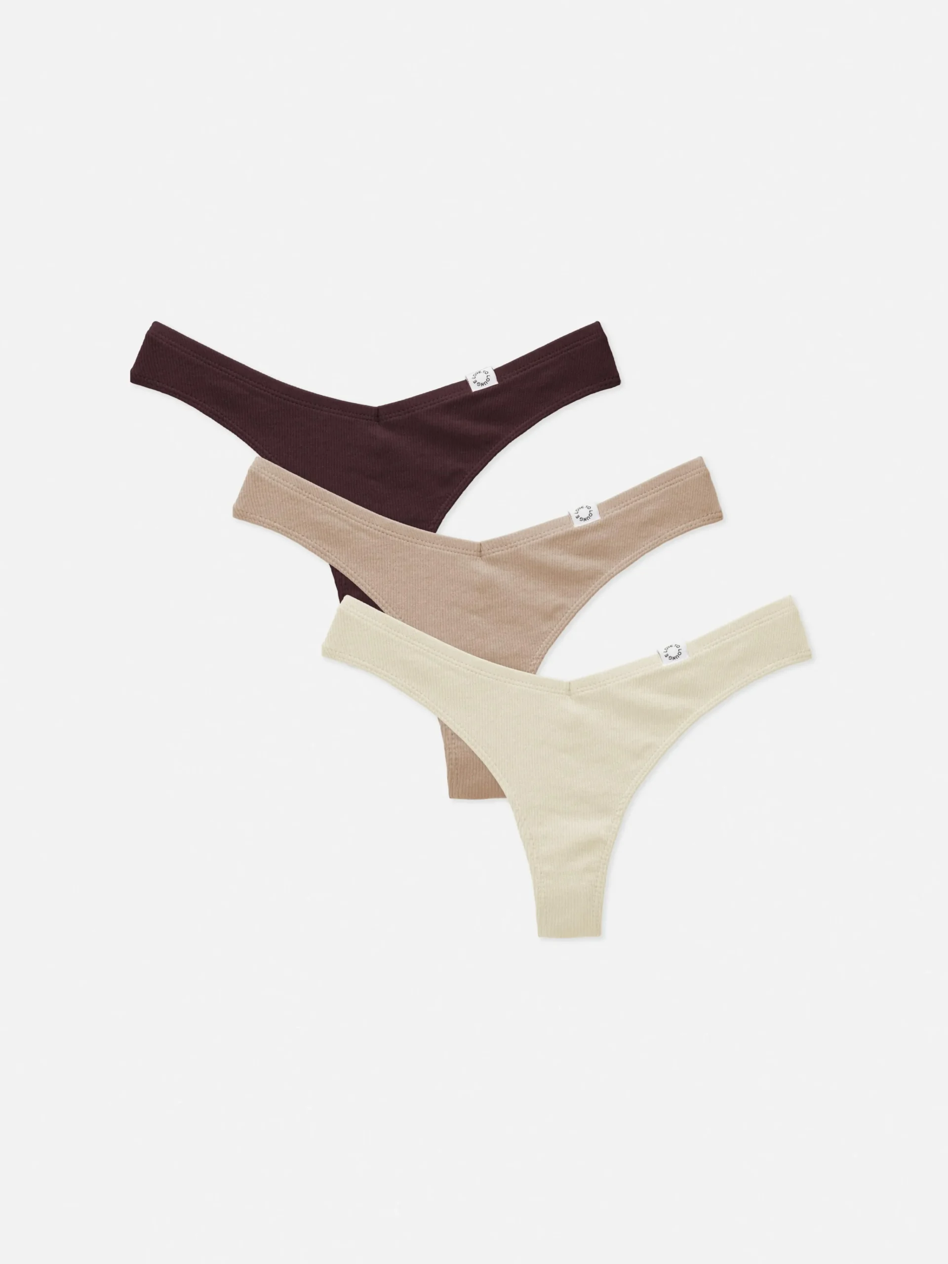 Primark 3-Pack Ribbed Miami Thongs Mocha Sale