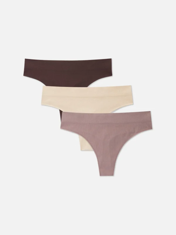 Primark 3-Pack Ribbed Thongs Fig Best Sale