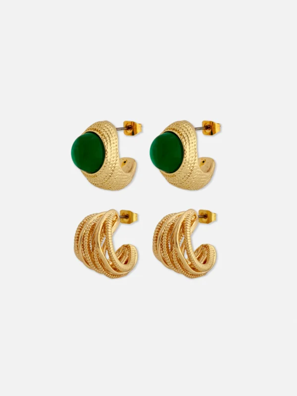Primark 2-Pack Rita Ora Textured Hoop Earrings Set Yellow Best Sale