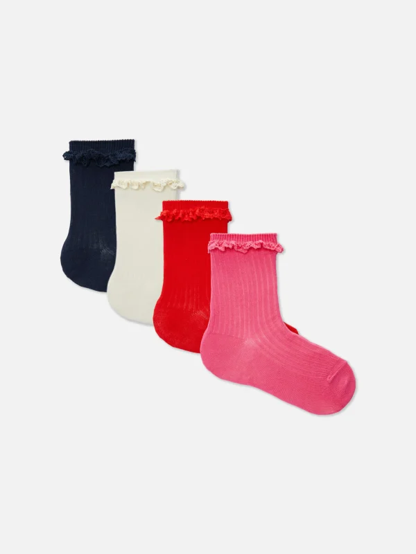 Primark 4-Pack Ruffle Ankle Socks Red Cheap