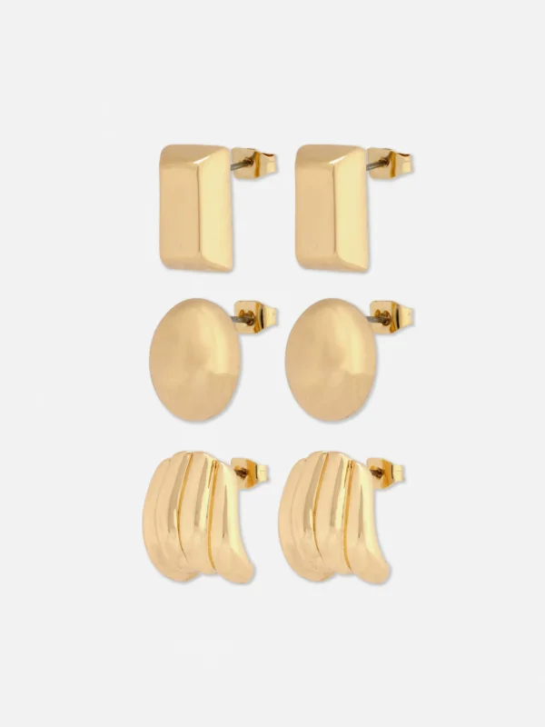 Primark 3-Pack Sculptural Stud Earrings Yellow Best Sale