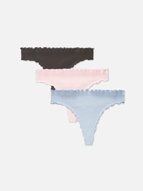 Primark 3-Pack Seamless Lettuce Hem Thongs Light Blue Fashion