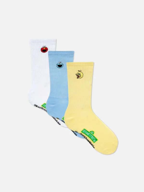 Primark 3-Pack Sesame Street Crew Socks Yellow Flash Sale
