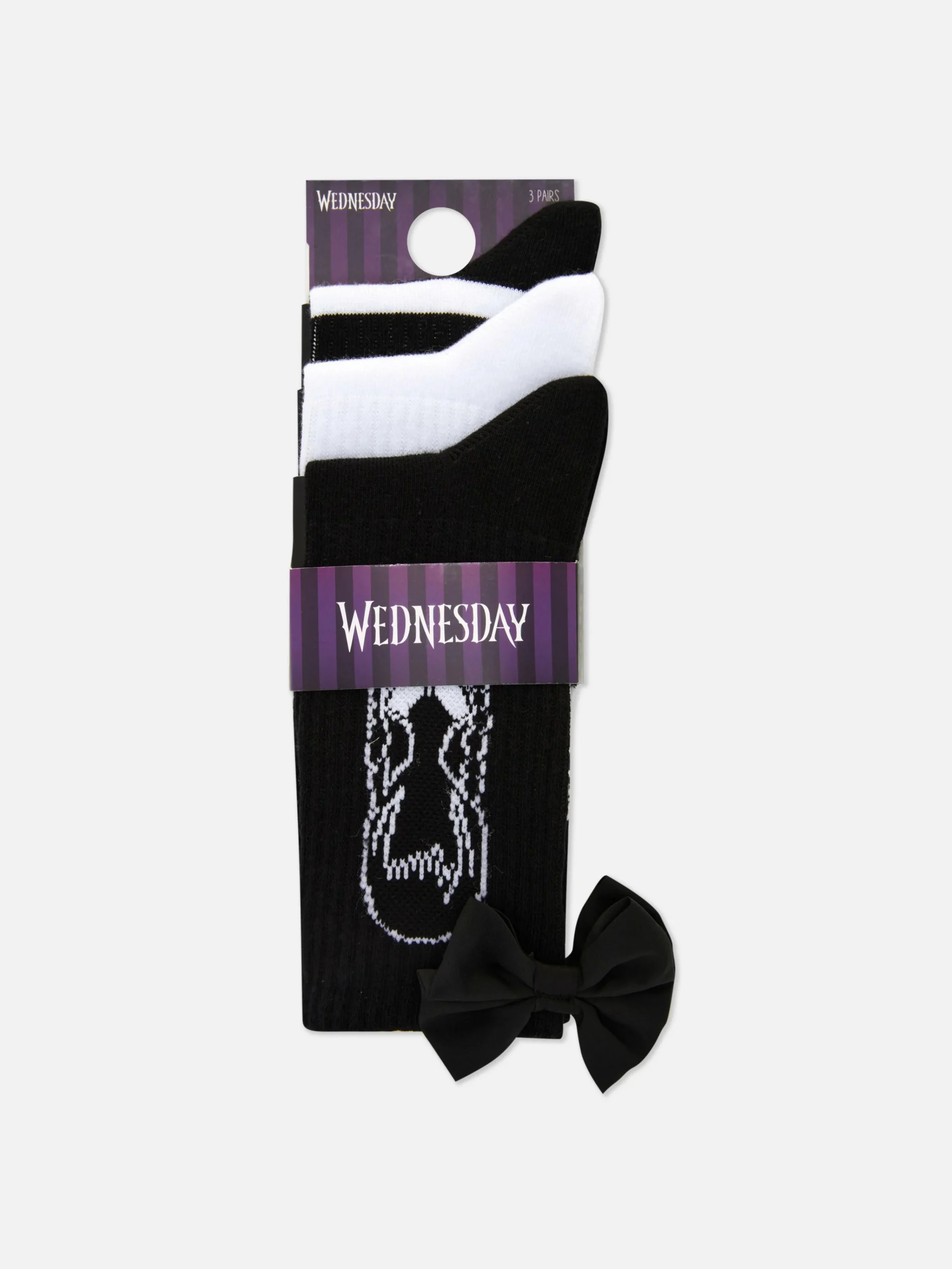 Primark 3-Pack Wednesday Addams Crew Socks Black Best