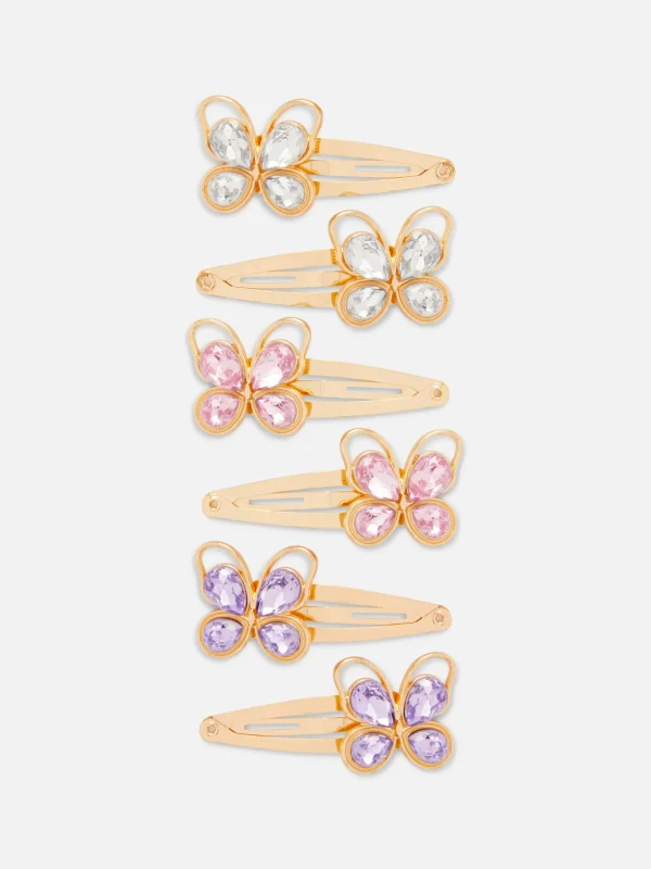 Primark 6pk Butterfly Gem Snap Hair Clips Multi Clearance
