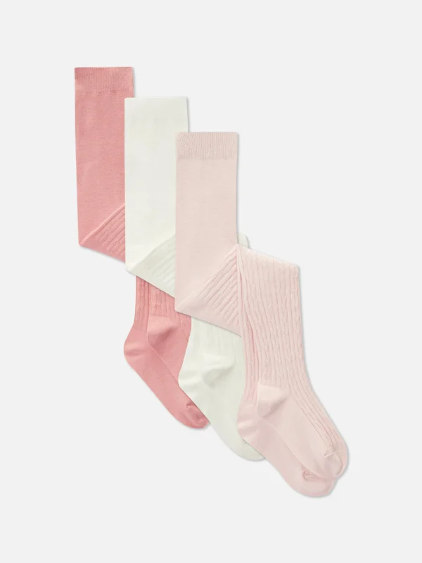 Primark 3pk Cable Knit Tights Pink Cheap