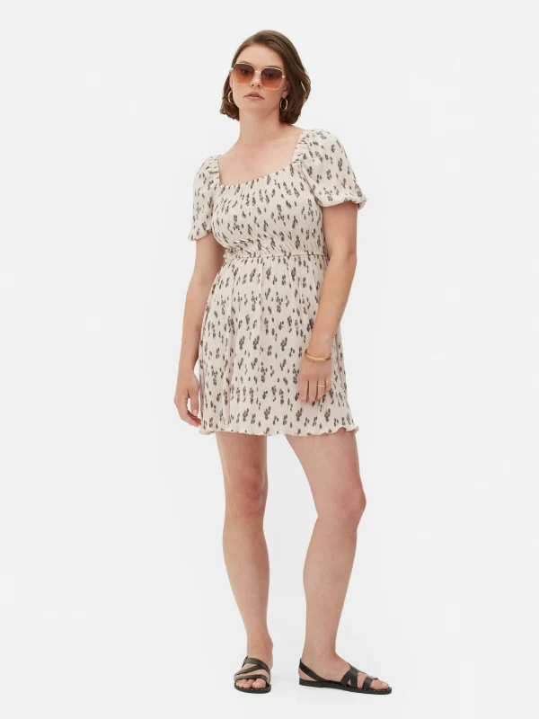Primark Plissé Shirred Mini Dress Ivory Hot