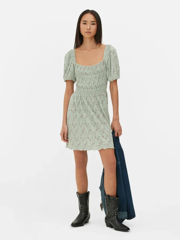 Primark Plissé Shirred Mini Dress Green New