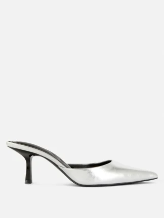 Primark Pointed Toe Heeled Mules Silver Fashion