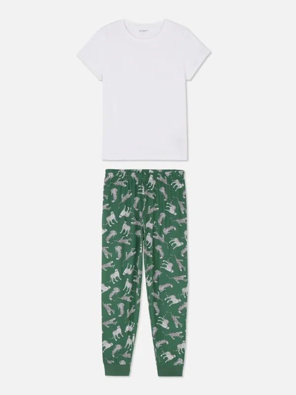 Primark Printed Jersey Short Sleeve Pajamas Green Shop