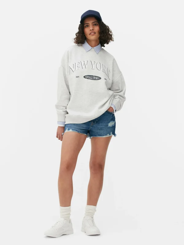 Primark Printed Oversized Sweatshirt Gray Heather Cheap