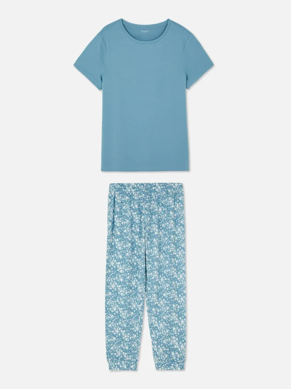 Primark Printed Short Sleeve Pajamas Mid Blue Discount