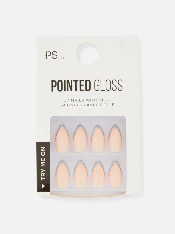 Primark PS Pointed Gloss Glitter Faux Nails Silver Cheap