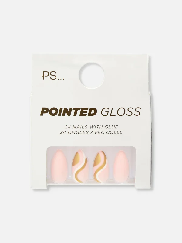 Primark PS Pointed Gloss Swirl Faux Nails Gold Store