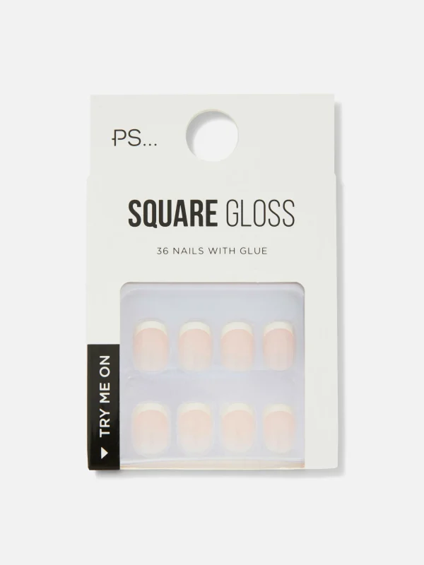 Primark PS Square French Tip Gloss Faux Nails Nude Fashion