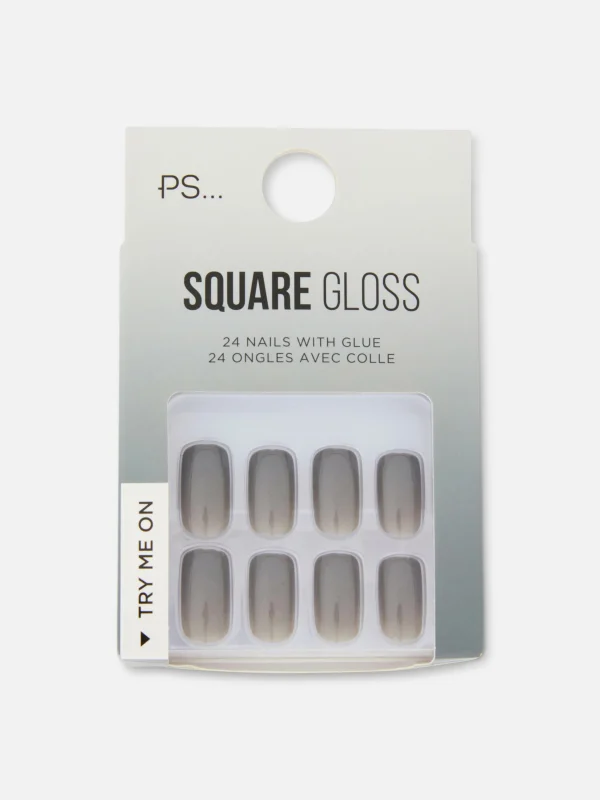 Primark PS Square Gloss Faux Nails Gray Best