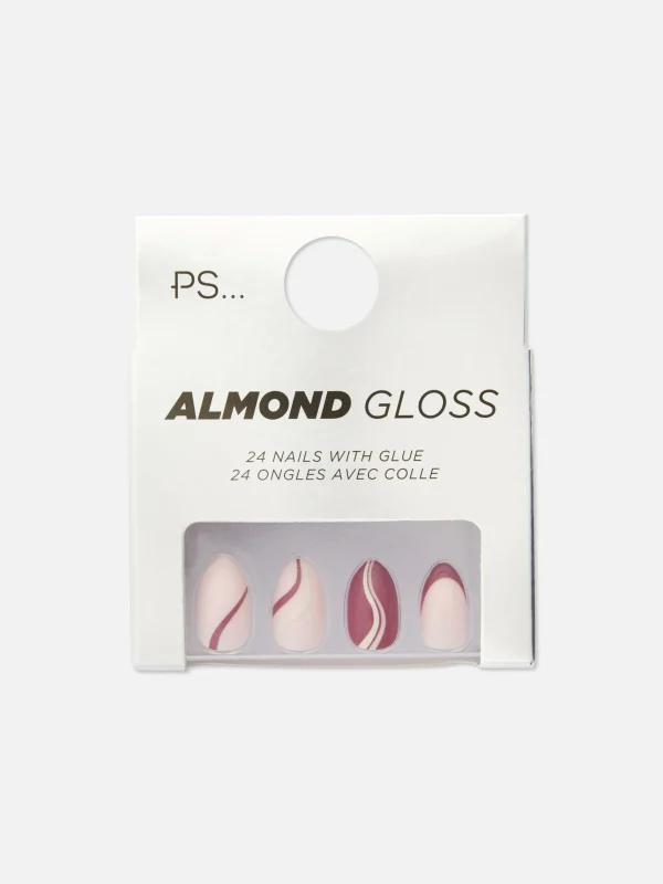 Primark PS Swirled Almond Gloss Faux Nails Wine Sale