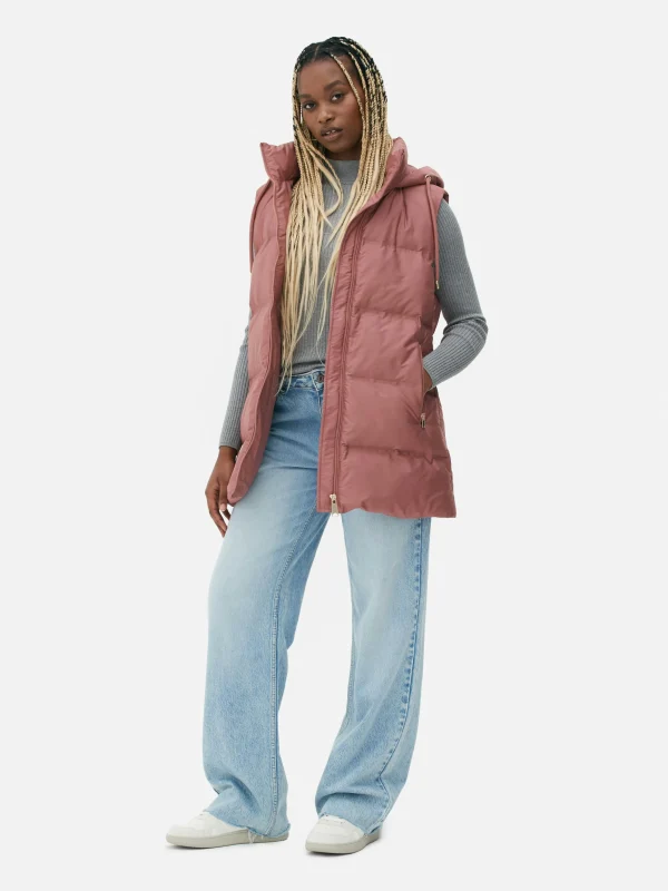 Primark Quilted Hooded Vest Dark Pink Flash Sale